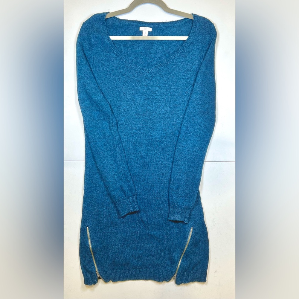 BP Women's V-Neck Sweater Dress with Zipper Detail, Dark Blue, Size Small